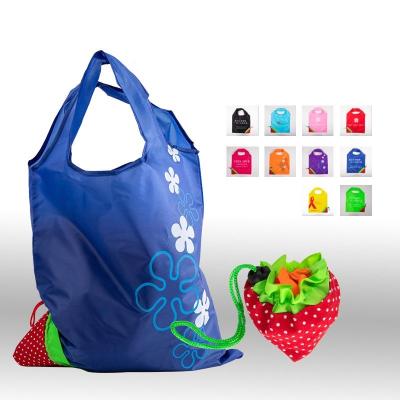 China Strawberry factory direct gift packaging bag polyester portable folding logo promotional shopping custom bag for sale