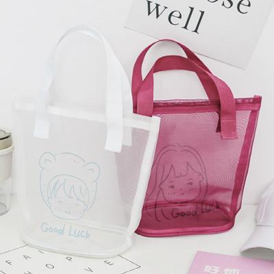 China Rope Handle Cartoon Fashion Women Mesh Swim Bags Summer Cosmetic Storage Transparent Beach Bag for sale