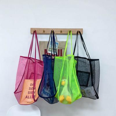 China Large Capacity Fashion Shopping Transparent Rope Handle Fruit Mesh Custom Bags Shoulder Bag for sale