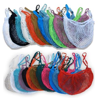 China Reusable Net Rope Handle Fruit Grocery Beach Bags Mesh Cotton Shoulder Shopping Bag for sale