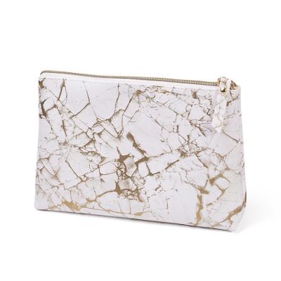 China Luxury White Gold Fashion Travel PU Makeup Bag Custom Ladies Logo Marble Cosmetics Luxury White Gold Clutch Bags for sale