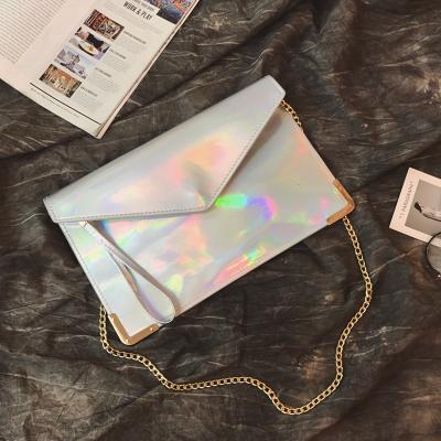 China 2019 fashion laser PU simple leather women shoulder bags lady bags chain holographic clutch bag for sale