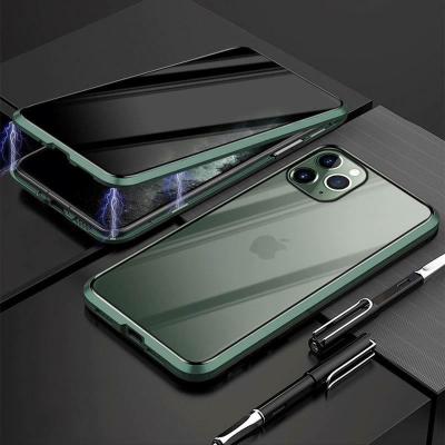 China High Privacy Magnetic Metal Tempered Glass Phone Case Anti Peep 360 Cover Device For iPhone 12 Pro Max for sale