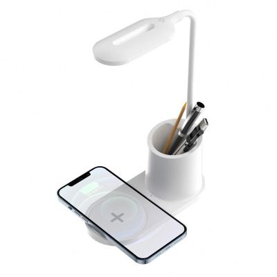 China Night Table Light Lamp Portable 3 in 1 Desk Lamp Wireless Fast Charging Foldable Desk Light Lamp with Pen Holder for sale