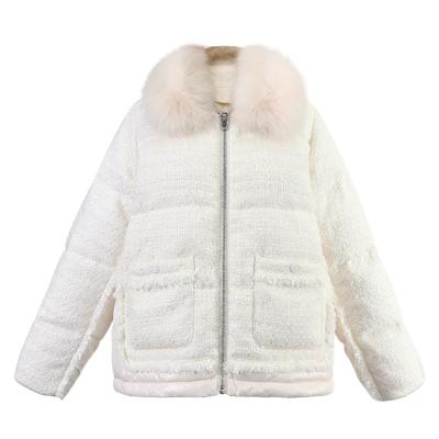 China Minimalist Feng Feng Wang White Parker Top Ladies Down Jacket Filling Girls With Fur Down Jacket Vest Women for sale