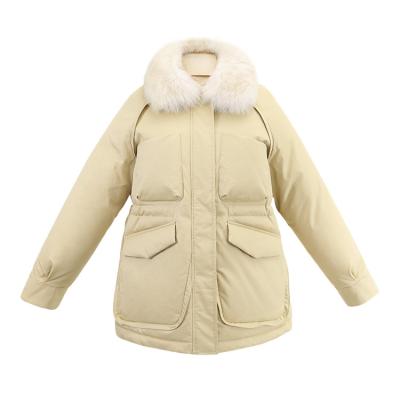 China Feng Feng Wang Ladies Breathable Women Girls Winter Fur Collar Pocket Long Warm Down Jacket for sale