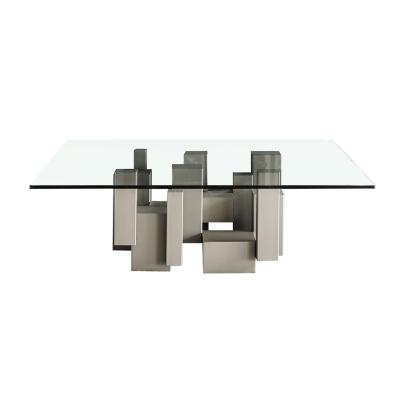 China Modern high quality modern luxury living room tempered glass coffee table stainless steel central creative square end table for sale