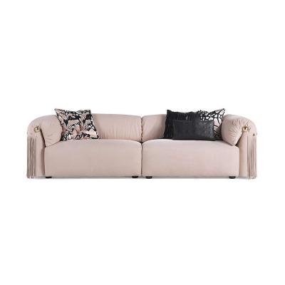 China Cheap Sale Modern Wholesale Luxury Furniture Manufacturers Cheap PU Leather And Velvet Fabric Tassel Rose Custom Sofa for sale