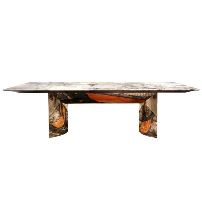 China Modern Luxury Marble Dining Table With Rectangular Stainless Steel Dining Table And Chair Cover for sale