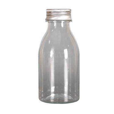 China Plastic Aluminum Lid Fruit Tea Bottle 300ml Food Grade Tea Milk Beverage Beverage Transparent PET Juice Cup for sale