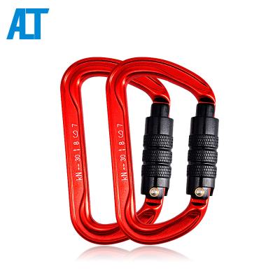 China Outdoor Climbing Activity 30KN Aluminum Custom D Shape Rise Swing Lockout Carabiner Climbing Wholesale for sale