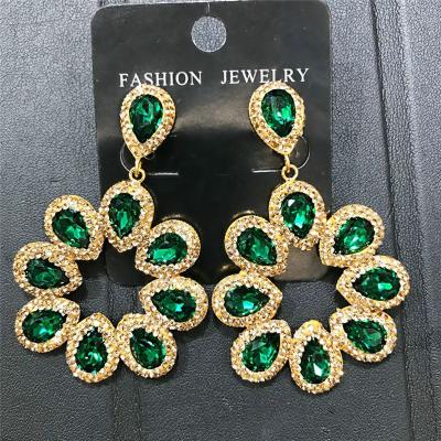 China CH-HDE0036 Fashion Glass Crystal Dangle Earrings, Flower Shape Crystal Inlaid Pendants, Exquisite Crystal Inlaid Earrings Wholesale for sale