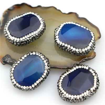 China CH-LSB0484 Stone Natural Blue Agate Beads With Rhinestone Crystal,Pave Crystal Agate Beads,Jewelry Stone Beads for sale