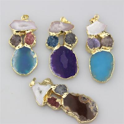 China CH-LSP0459 Natural Agate Slice Pendants With Gold Plated, Colorful Agate Gemstone Pendants Wholesale for sale