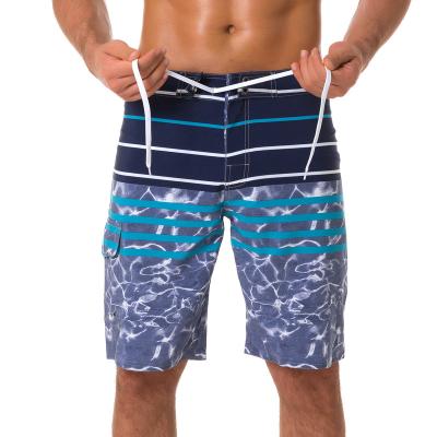 China New Plus Size Men's Striped Printing Swimming Shorts Board Swim Trunks Shorts Summer Swimwear Casual Loose Beachwear for sale