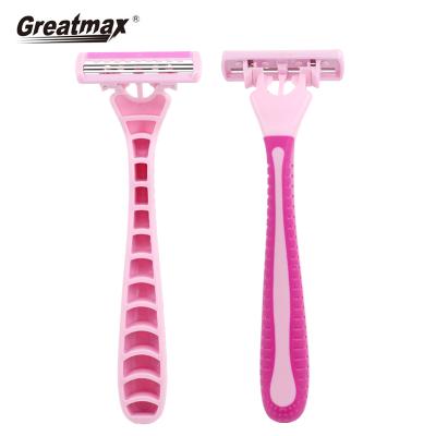 China Greatmax Handle Women Safety Plastic Women Triple Blade Disposable Blade Maquinilla De Afeitar Desechable 3 Razor Shaving Razor for sale