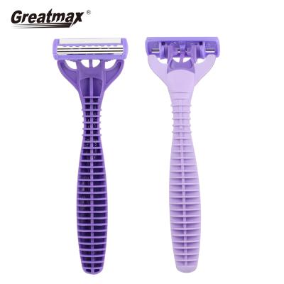 China Disposable Triple Blade Face Rubble Blade Razor Handle Womens Triple Blade Shaving Razor for sale