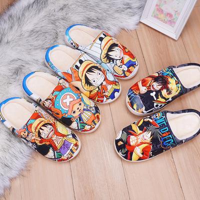 China Dropship Winter Women Men House Slippers Anti-slippery Luffy Kawaii Anti-slippery Anime Cosplay One-piece Shoes Slippers Cartoon Woman Furry Home Slippers for sale