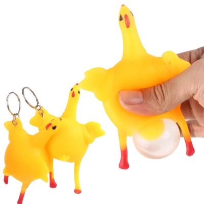 China High Quality Novelty Funny Antistress Squeeze Plastic Chicken Extending Egg Chicken Toys Keychain For Kids for sale