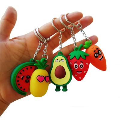 China Girl Heart Simulation 3D Avocado Watermelon Rubber Strawberry Fruits PVC Chain Key Soft Bag Coin Purse Pendant Toy for sale