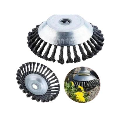 China Weld Cleaning Rough Surface Cleaning 8 Inch Weed Removal Steel Wire Wheel Brush Metal Grass Trimmer Head for sale