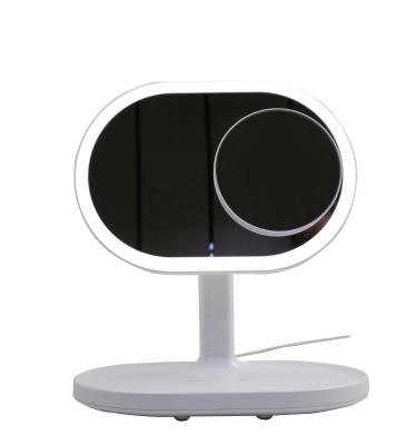 China Smart Wireless Charger And Speaker Lighted 4 In 1 Table Lamp Led Makeup Mirror for sale