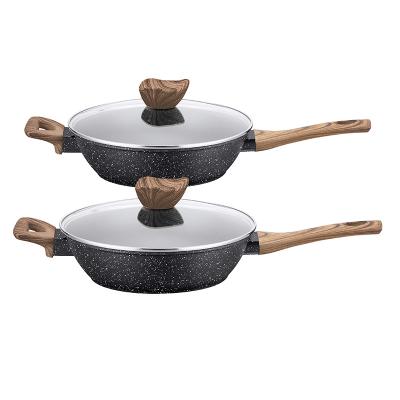 China Home Kitchen Tool Traditional Induction Forged Aluminum Pan Sets Fryer Non-Stick Pan Set with Glass Lid for sale