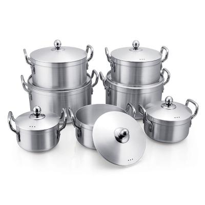 China Sustainable Home Soup Pot Sanding Cookware Sets 14 Pcs Aluminum Cooking Pots Kitchenware With Steel Handles Camping Casserole for sale