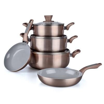 China Ghana non viable prestige royal pink 6 pcsceramic utensil aluminum stick casserole pots ceramic cookingware set for sale