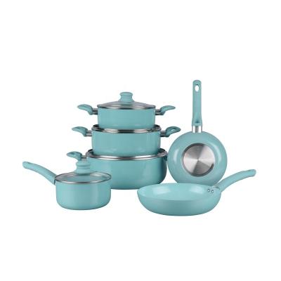 China 4 Colors Sustainable Pretty Aluminum Nordic Stick Kitchen Cookware Set Non Cooking Casserole Set Ceramic Soup and Stock Pots for sale