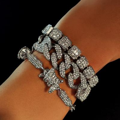 China Hiphop Hip Hop Bling 9mm CZ Cuban Link Thorns Chain 18K Real Gold Plated Iced Out Crystal Spiked Miami Cuban Chain Bracelet for sale