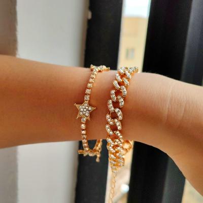 China Cute Bling Luxury Full Rhinestone Pave Restriction Miami Bracelet For Women Crystal Star Bracelet for sale