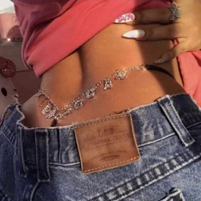 China Sexy Hot Selling Shiny Silver Plated Customized 12 Zodiac Word Belly Chain Horoscope Letter Body Chain Women for sale