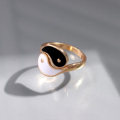 China FASHION New Arrivals Fashion Jewelry Punk Adjustable 18k Gold Plated Enamel Tai Chi Yin Yang Ring Classic Black White For Women Men for sale