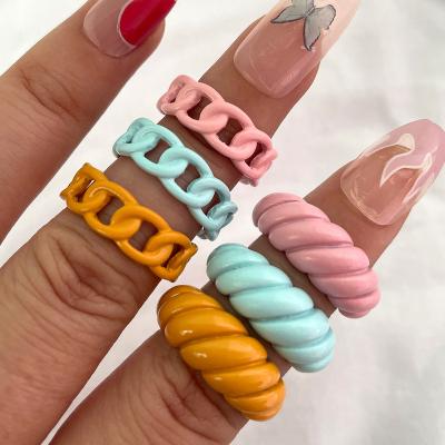 China Trendy Geometry Simple Irregular Crescent Simple Chunky Colorful Couple Rings With Fashion Acrylic Resin Jewelry Acrylic Resin Adjustable Opening for sale