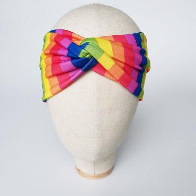 China Wholesale luxury striped rainbow headband boutique printing rainbow knotted headband for sale