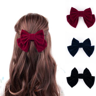 China Wholesale Custom Cute Women Girls Cute Hair Bow Velvet Wine Red Black Hair Bow Clip For Babies for sale