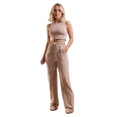 China Other Ziyi Crop Women's Casual Tracksuit High Waisted Pants Set Top Wide Leg Sleeveless Pants Match Set for sale