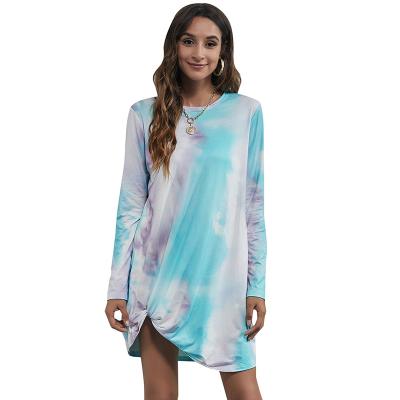 China 2021 Anti-Static New Design T-shirt Dress Tie Dye Dresscrew Neck Crewneck Midi Dress for sale