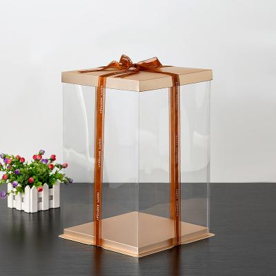 China Recyclable Square PVC Clear Box Packaging Plastic Cake Box Tall Rose Bear Box Gift for sale