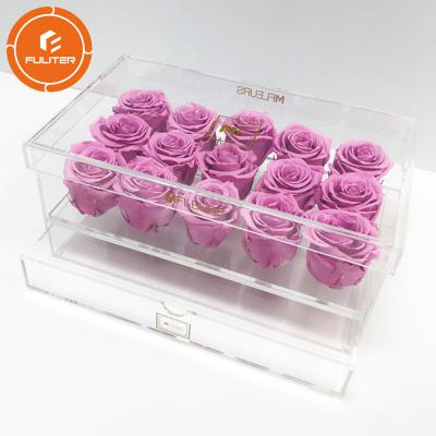 China Handmade Custom Rectangle Preserved Flower Box High End Waterproof Acrylic Flower Box With Drawer For Wedding for sale