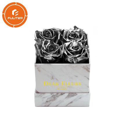 China Small Rose Square Marble Flower Box Preserved Simple Unique Handmade With Customized Logo for sale