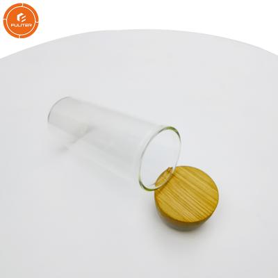 China Handmade transparent 1-2 gram saffron glass bottle with pure natural bamboo cover for sale