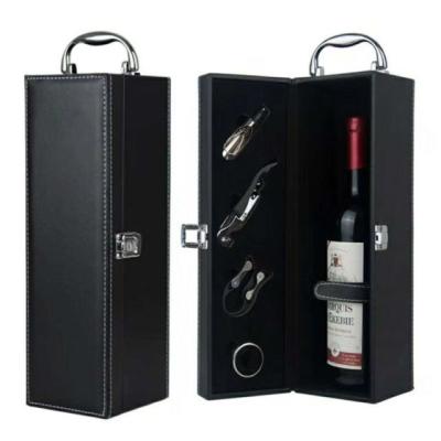 China Handmade Wholesale Luxury Leather PU Gift Bottle Packaging Luxure Wine Box With Tools Accessories for sale