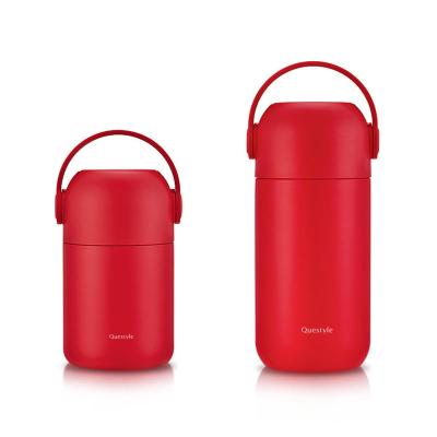 China Wholesale PORTABLE Thermos Lunch Box Vacuum Insulated Stainless Steel Vacuum Insulated Food Jar With Silicone Sleeve And Spoon for sale