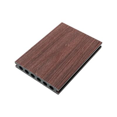 China Eco-friendly warm outdoor wpc flooring composite wooden decking 3D grain hollow style anti-sun waterproof fireproof for sale