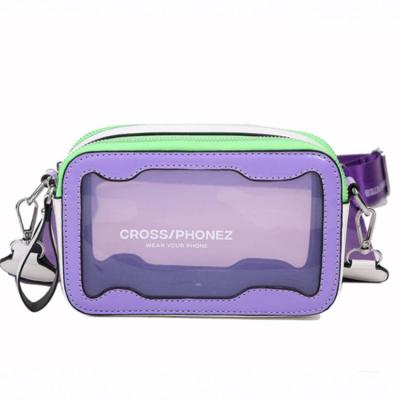 China Wholesale 2022 High Quality Clear Cross Body Bag Fashion Wide Mini Square Women Bags Purple PVC Strap Ladies Jelly Bag for sale