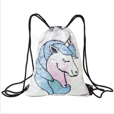 China Cool Boys and Girls Flamingo Flamingo Bag Fashion Shiny Bright Shiny Drawstring Glitter Sparkle Drawstring Backpack for sale