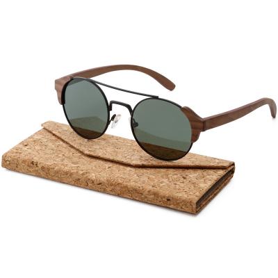 China Fashion Sunglasses Handmade Wooden Sunglasses Polarized Glass Round Ebony Wooden Frame For Men And Women Retro Metal Sunglasses Bamboo Custom Logo for sale