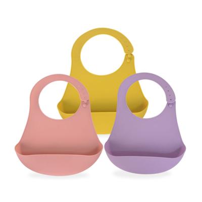 China Wholesale Food Grade BPA Silicone Baby Silicone Self Foldable Clean Easy Free Bib Dishwashing Waterproof Bibs Feeding Training Kids for sale